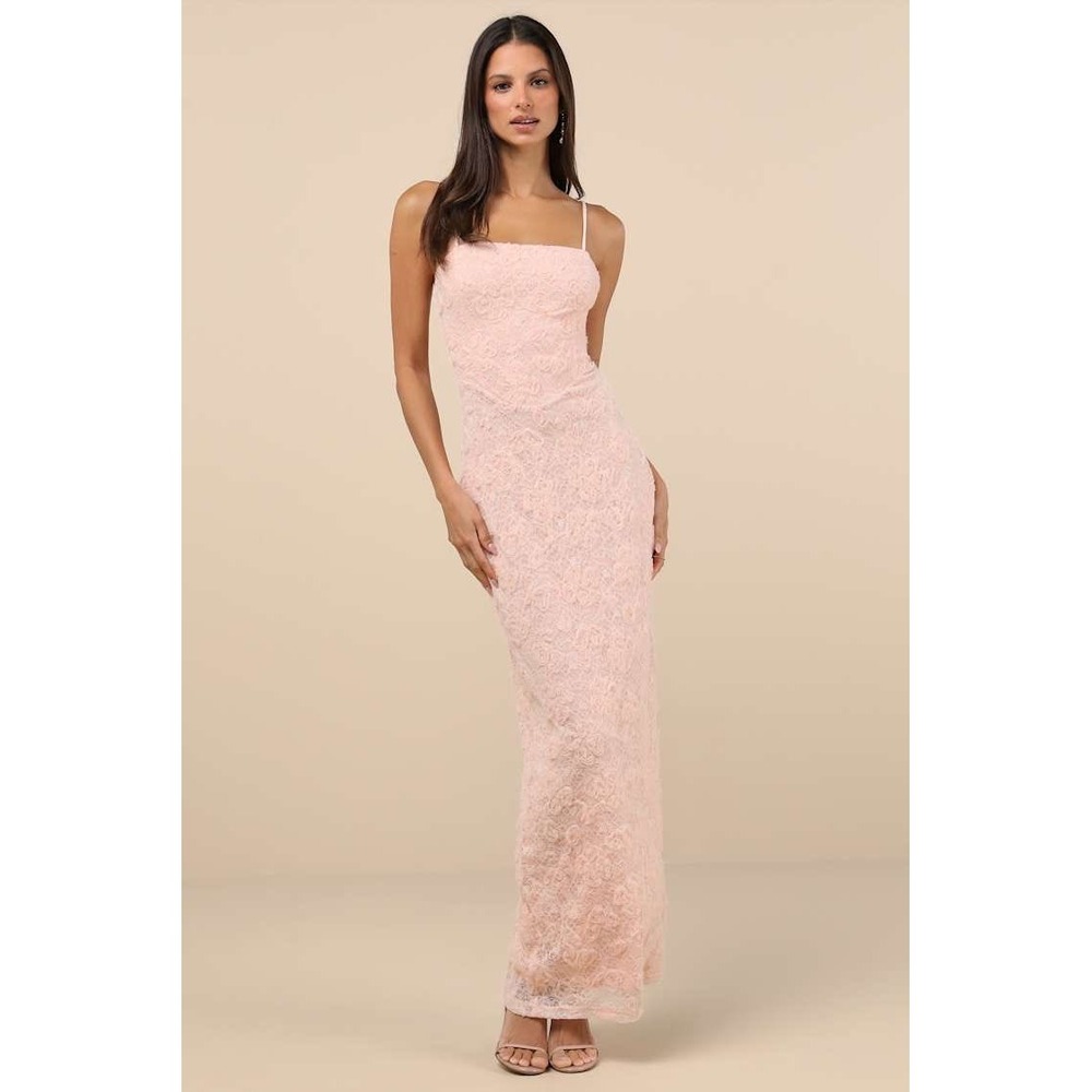 NWT Lulus Joni Light Pink 3D Applique Lace Maxi Dress Large - Picture 2 of 5